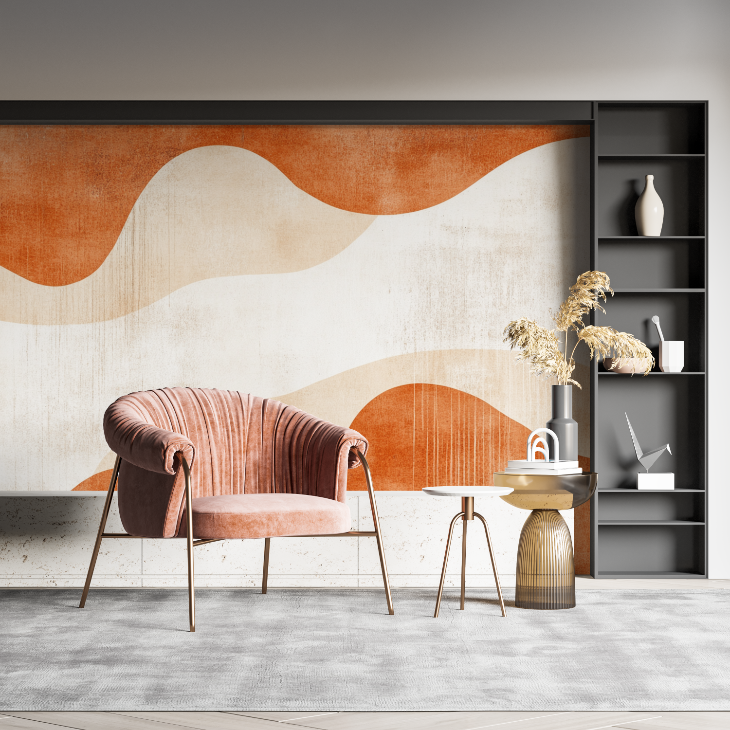 Papier peint terracotta panoram... abstrait salon pano mural