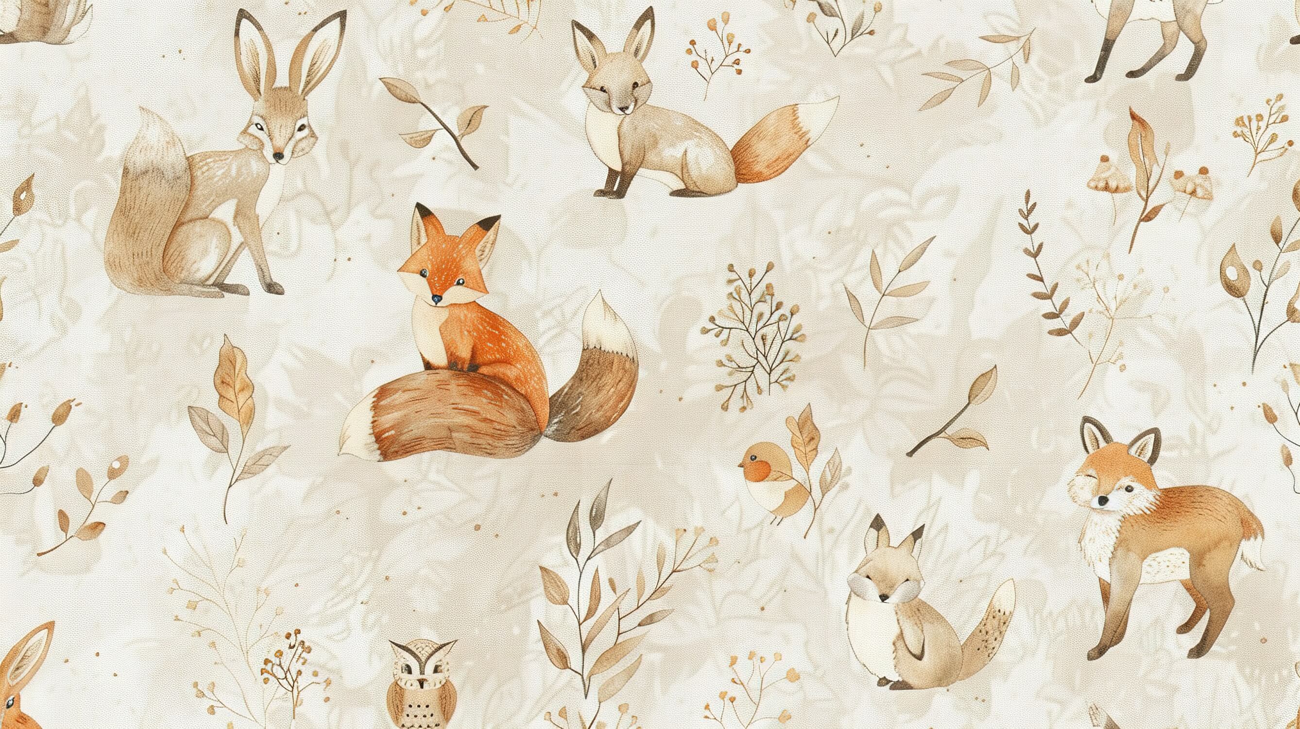 Papier Peint Renard Amis Forêt Beige