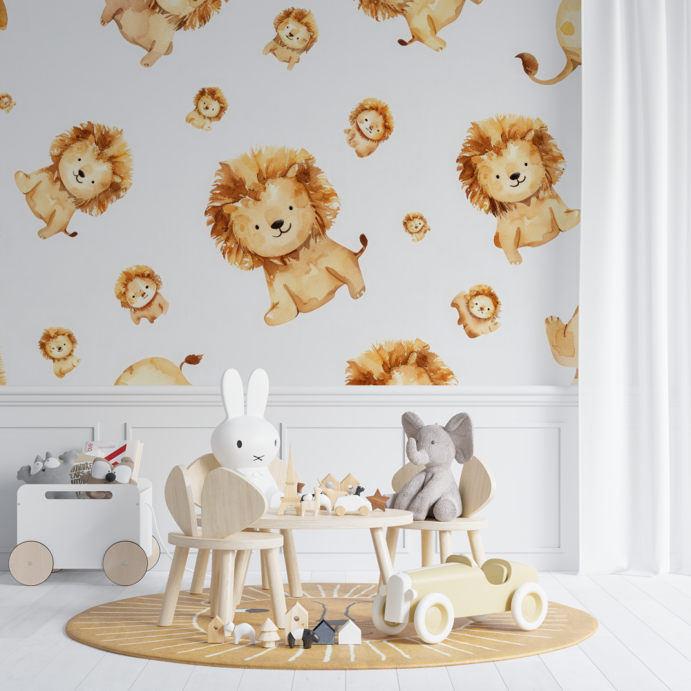 Papier peint lion petits motifs chambre de bebe