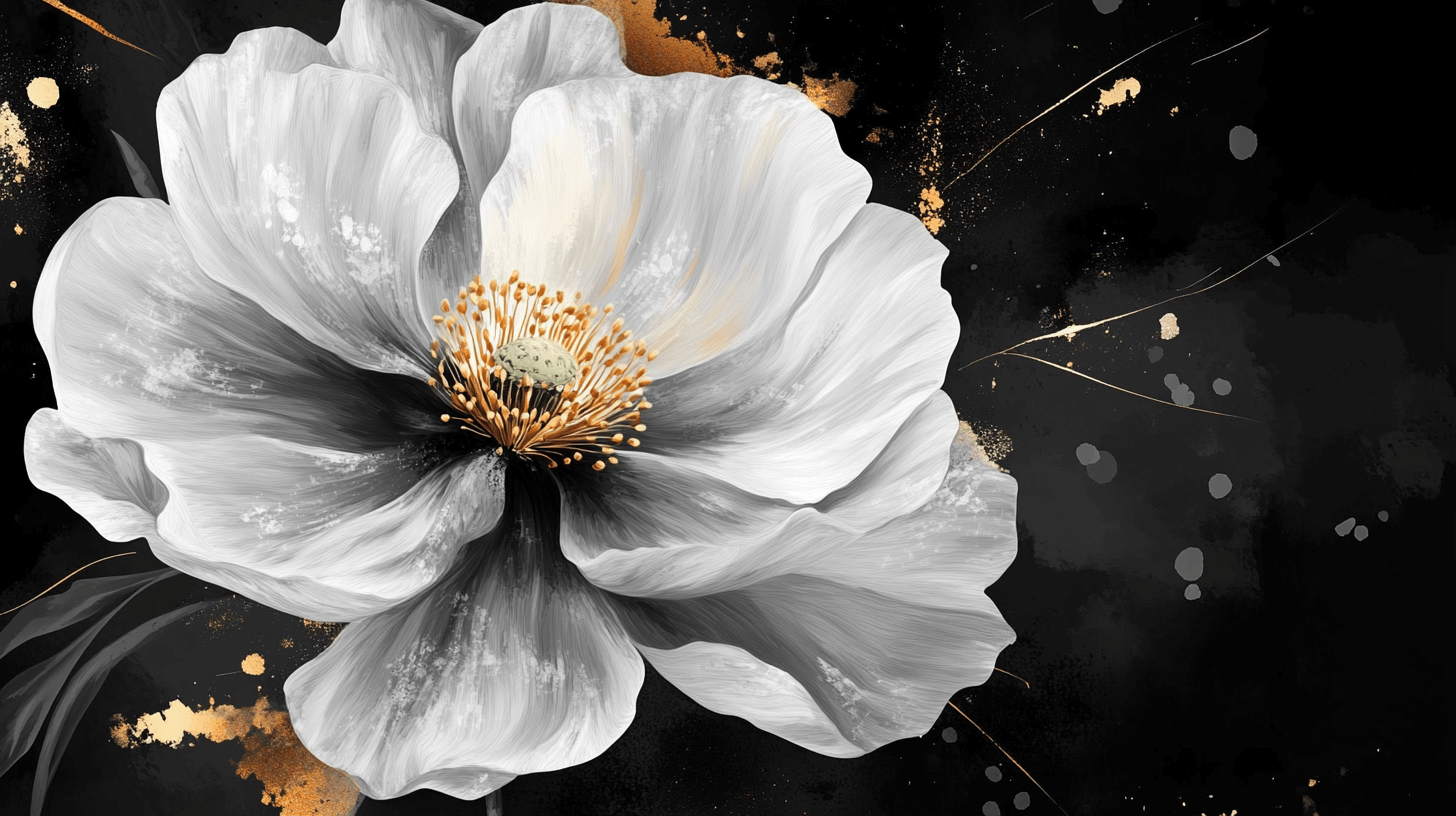 Papier Peint Aquarelle Grande Fleur Blanche Expressive