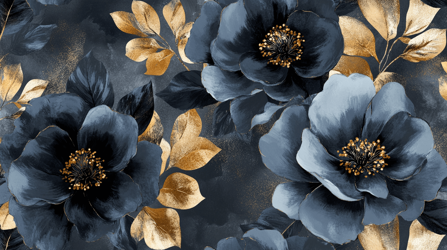 Papier Peint Fleur Gris Anthracite Et or Intissé