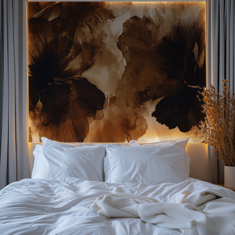 Papier peint fleur marron chambre premium