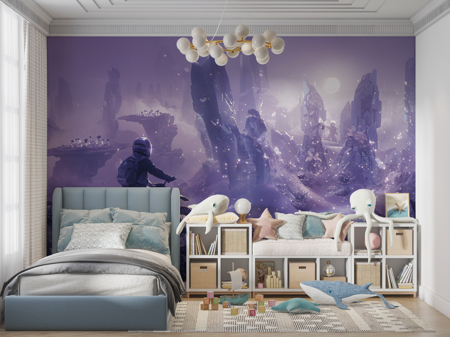 Papier peint garcon moto violet panoramique garcon