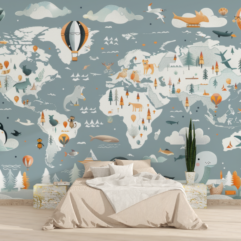 Papier peint panoramique carte du monde enfant 1815