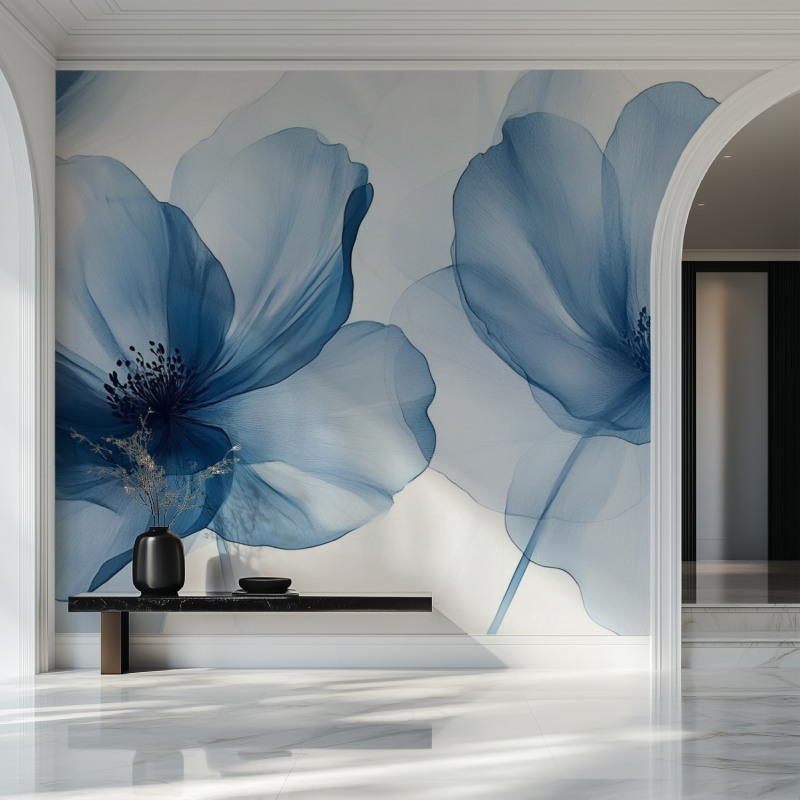 Papier peint fleur bleu salon beau