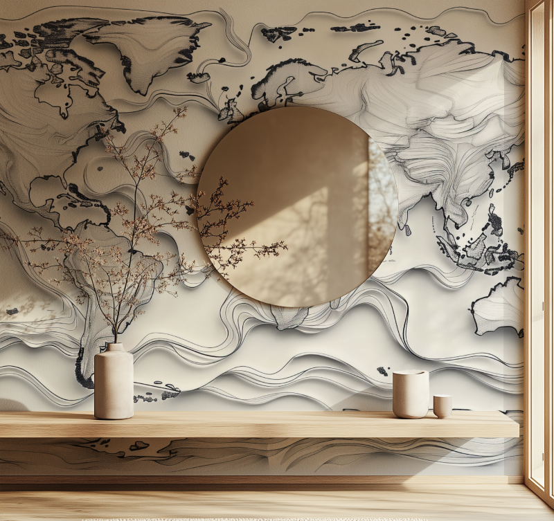 Papier peint carte du monde art design miroir