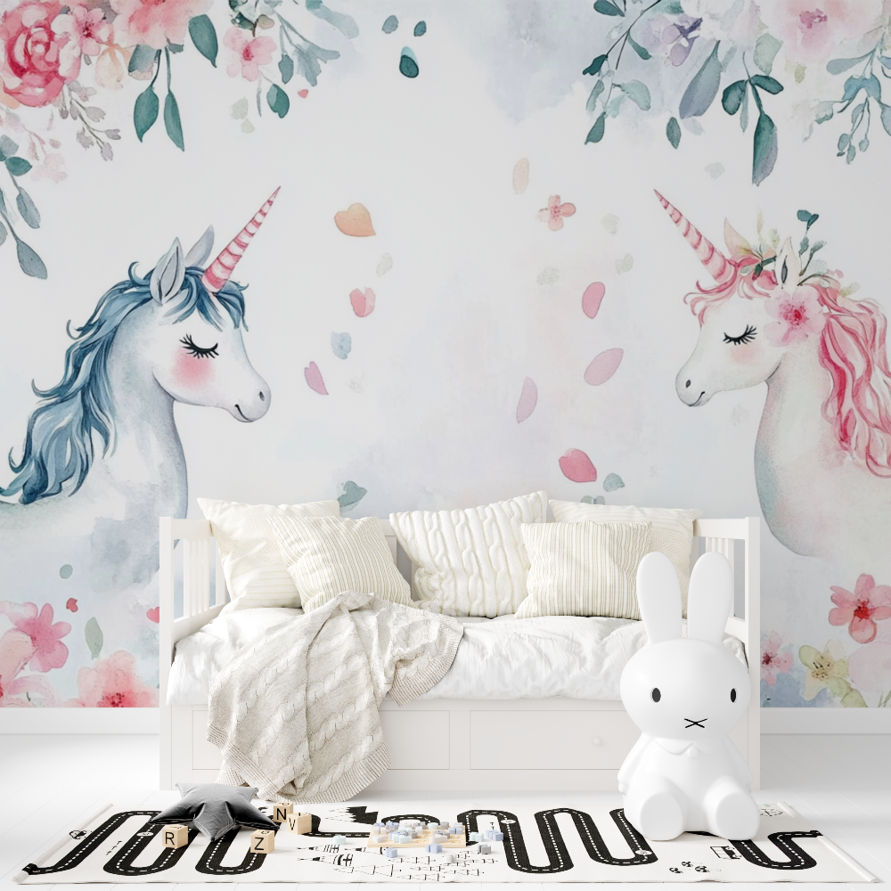 Papier peint chambre bebe theme...es fleurs tapisserie fille