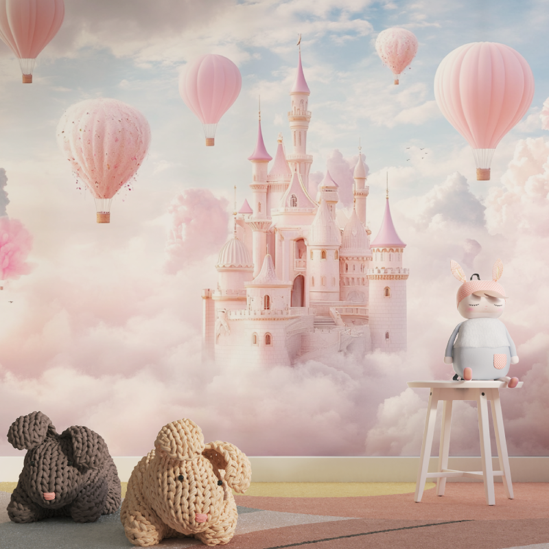 Papier peint princesse ballon e...teau tapisserie pour fille