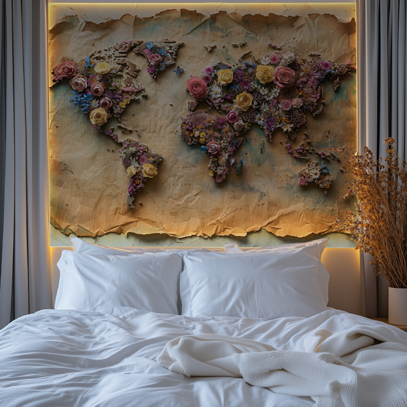 Papier peint carte du monde fleurs 3d chambre tendanc