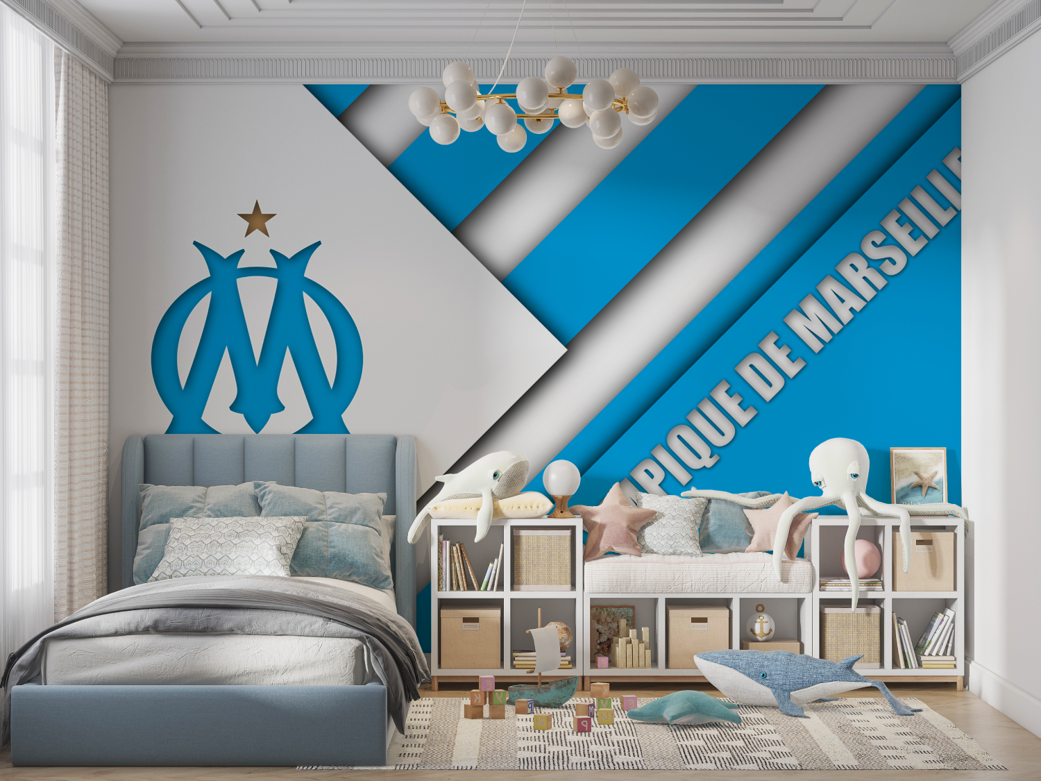 Papier peint foot marseille droit au but panoramique garcon