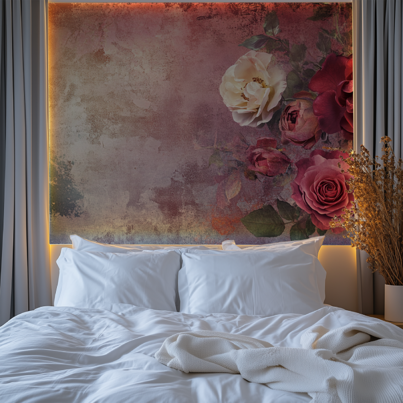 Papier peint vintage grosse fleurs chambre premium