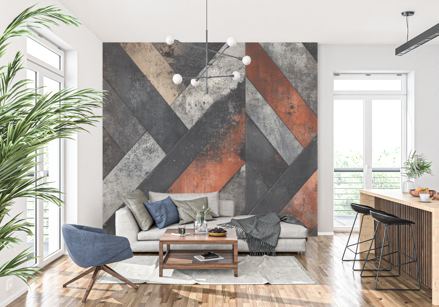 Papier peint terracotta et gris anthracite tapisserie