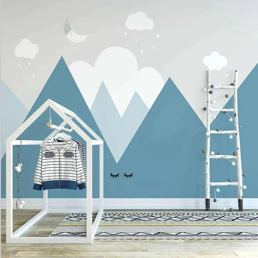 Klasyczna tapeta dla chłopców <br/> Niebieski krajobraz i góry