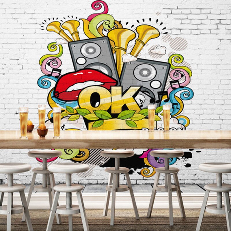 Custom Mural Wallpaper 3D Colorful Graffiti Retro Modern