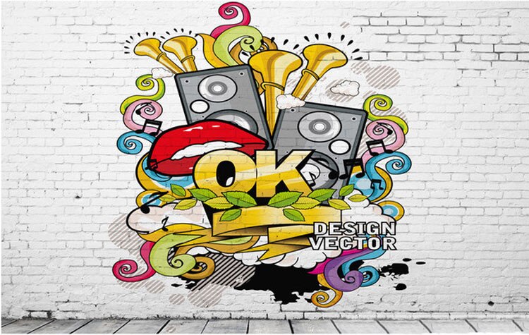 Custom Mural Wallpaper 3D Colorful Graffiti Retro Modern