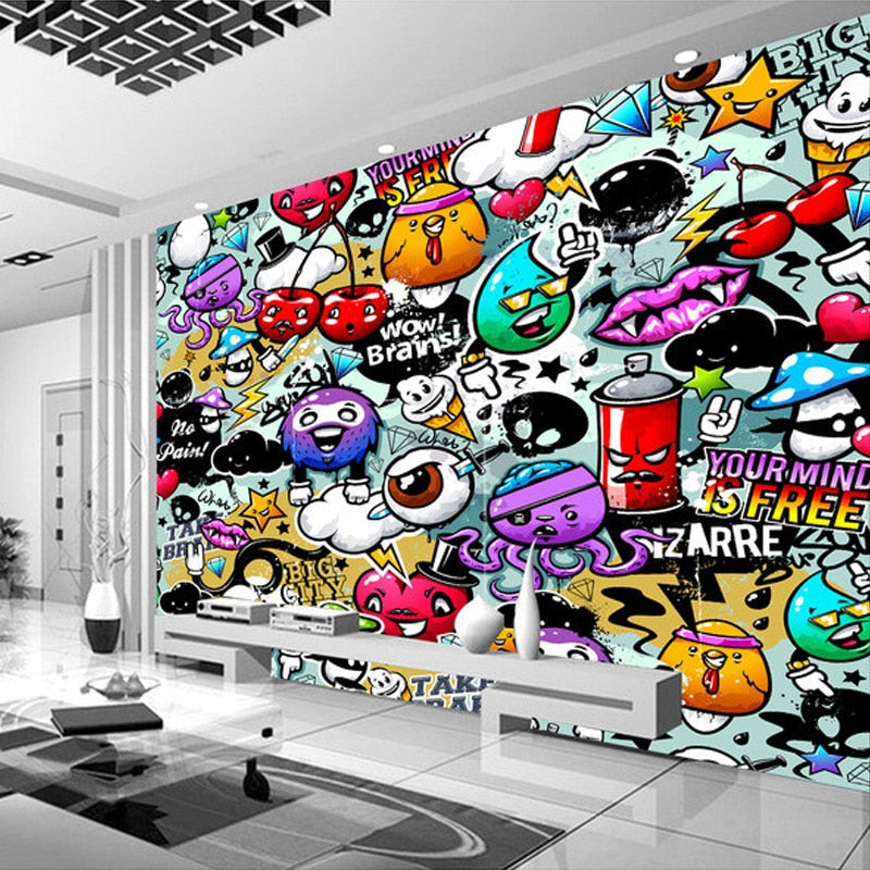 Custom Mural Wallpaper 3D Colorful Graffiti Retro Modern