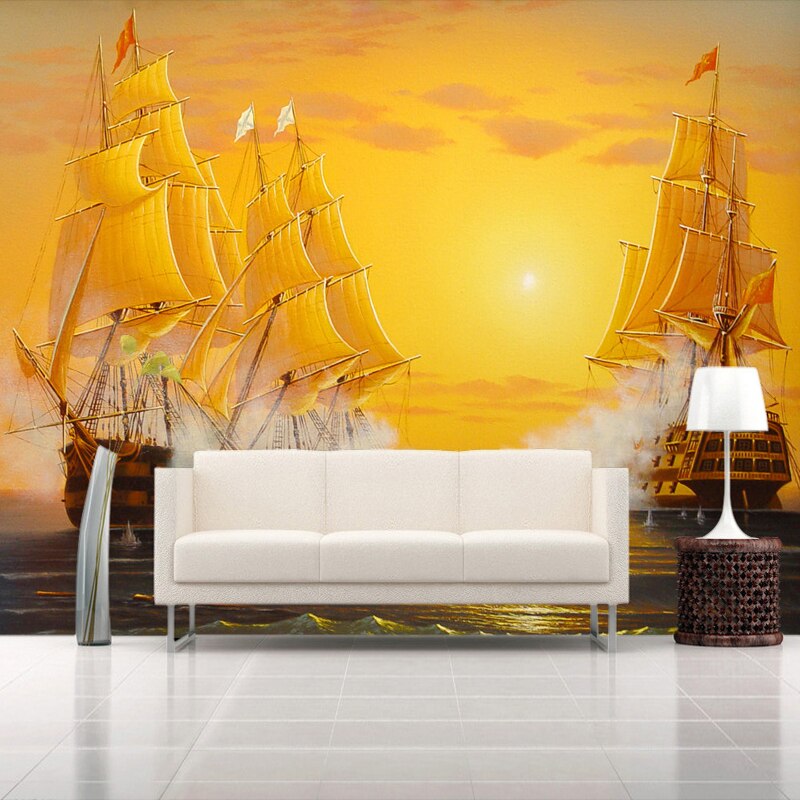 Custom 3D Mural Wallpaper Oil Painting Sailboat Smooth