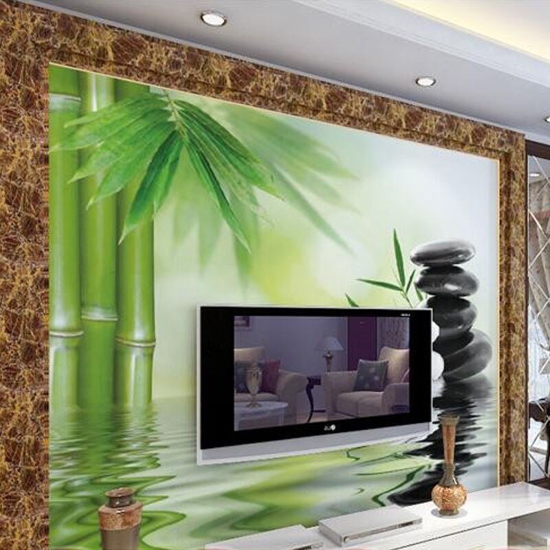Custom Mural Wallpaper Home Decor Bamboo Stones Bedroom