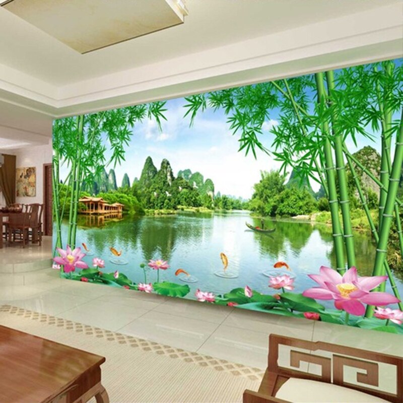 Custom Wall Mural Wallpaper Mountain Water Natural Landscape