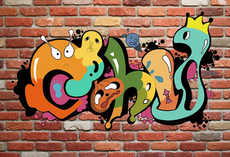 Custom Mural Wallpaper 3D Colorful Graffiti Retro Modern