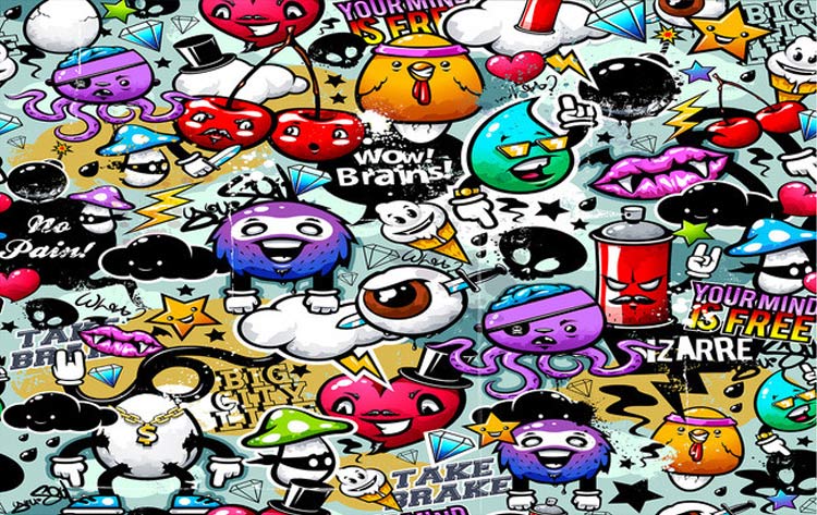 Custom Mural Wallpaper 3D Colorful Graffiti Retro Modern