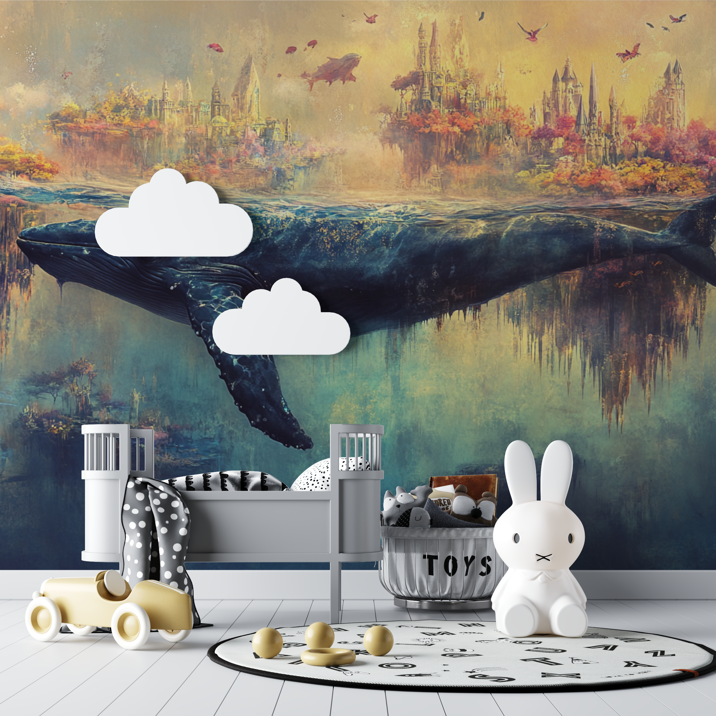 Papier peint baleine monde sous marin bebe tipi