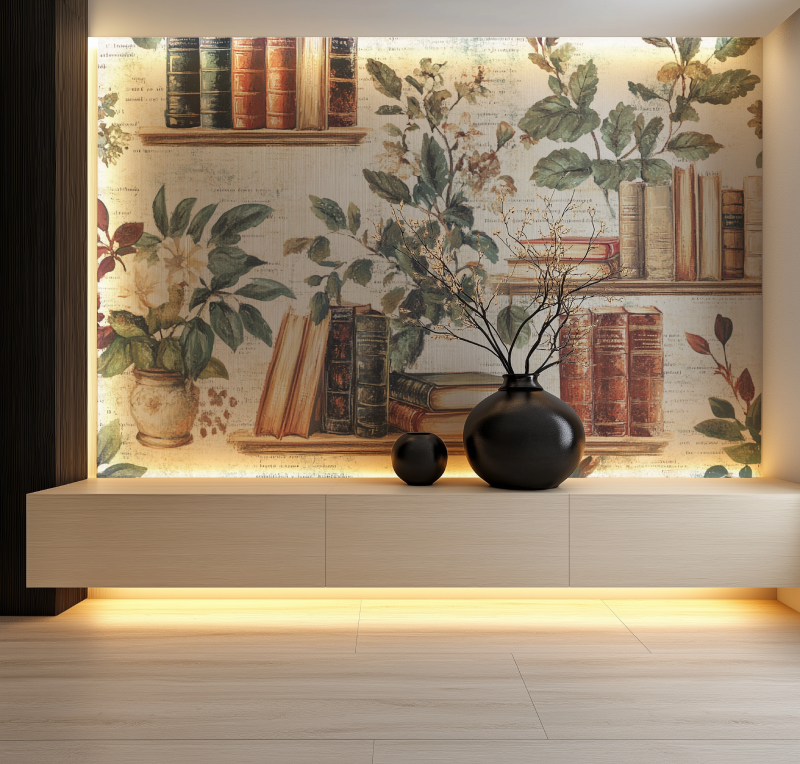 Papier peint trompe loeil vintage salon neon