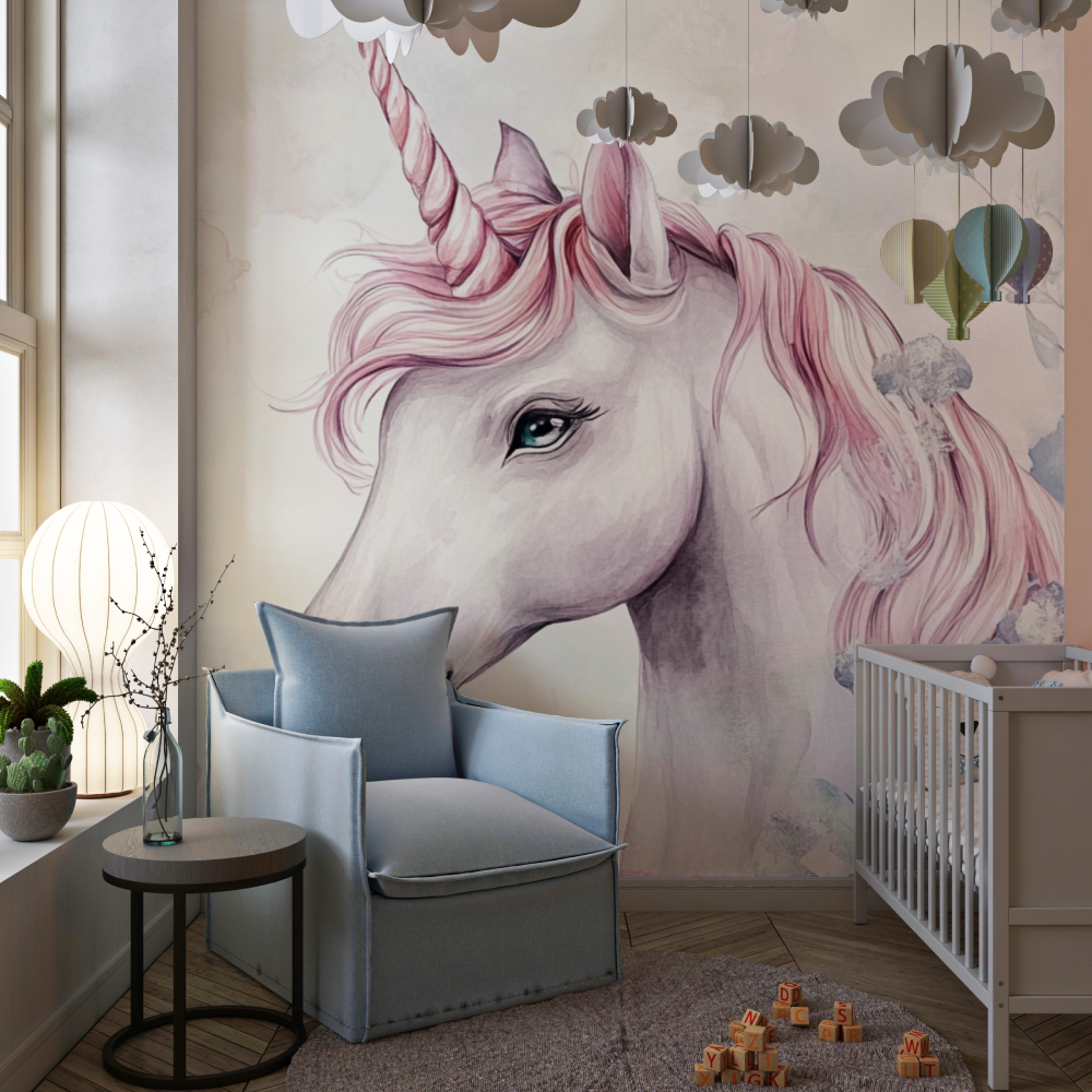 Papier peint mural licorne fleur murale chambre de fille