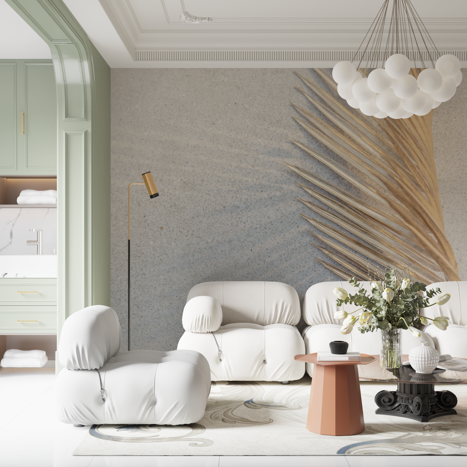 Papier peint pour salon effet cocooning contemporain