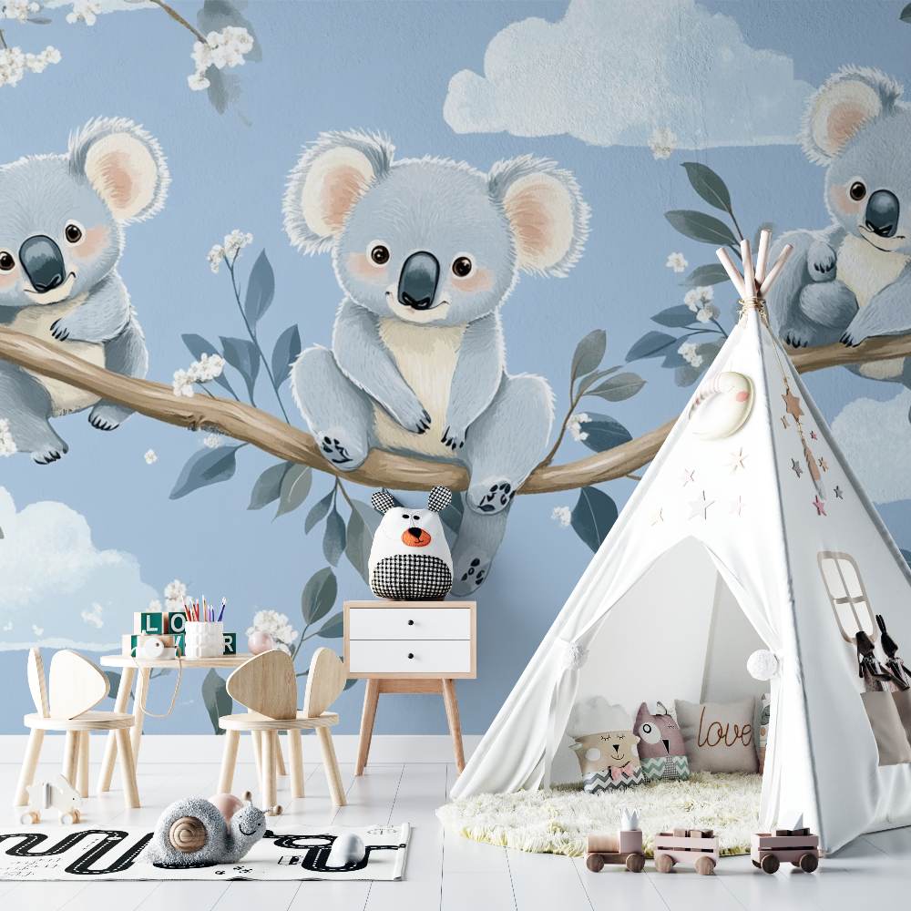 Papier peint koala et berceuse etoilee chambre bebe