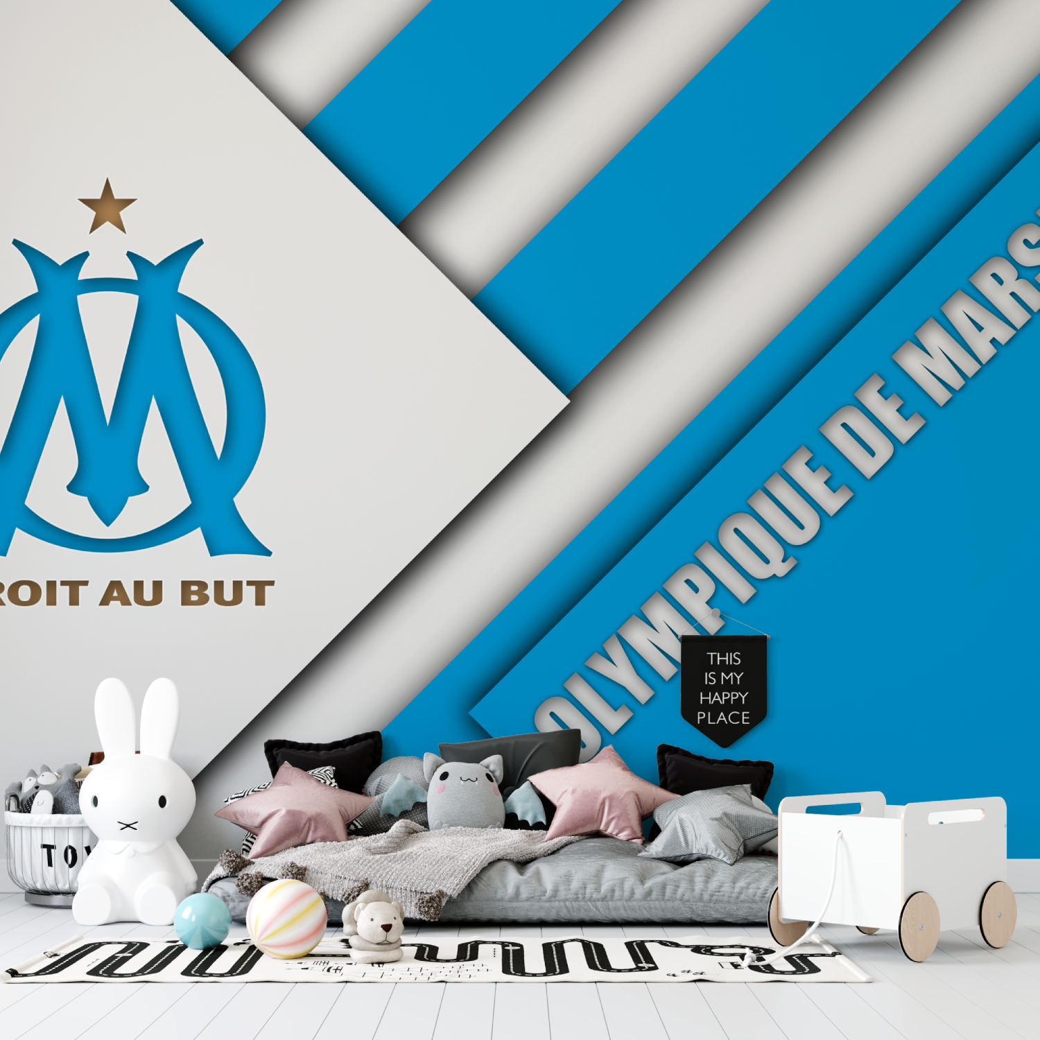 Papier peint foot marseille droit au but tapisserie garcon