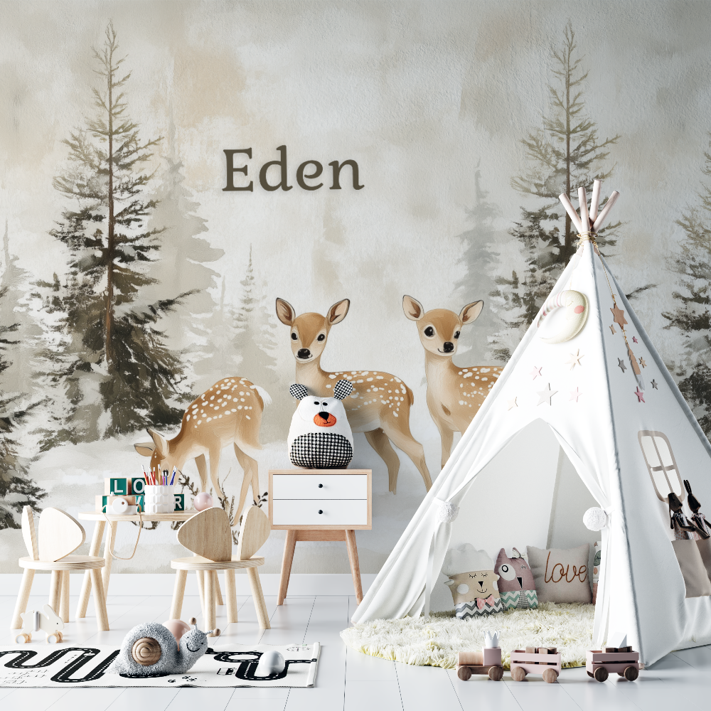 Papier peint prenom bois sauvage chambre bebe