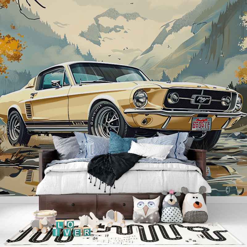 Papier peint voiture vintage mustang tapisserie pour ado