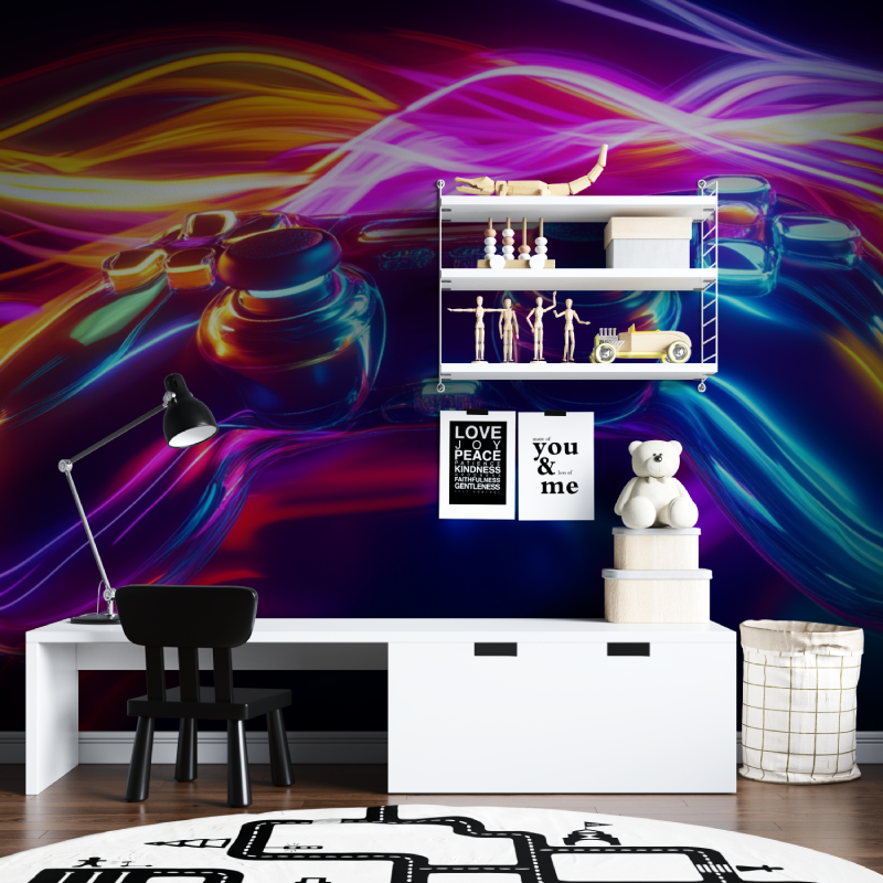 Papier peint explosion de jeux neon tapisserie chambre ados