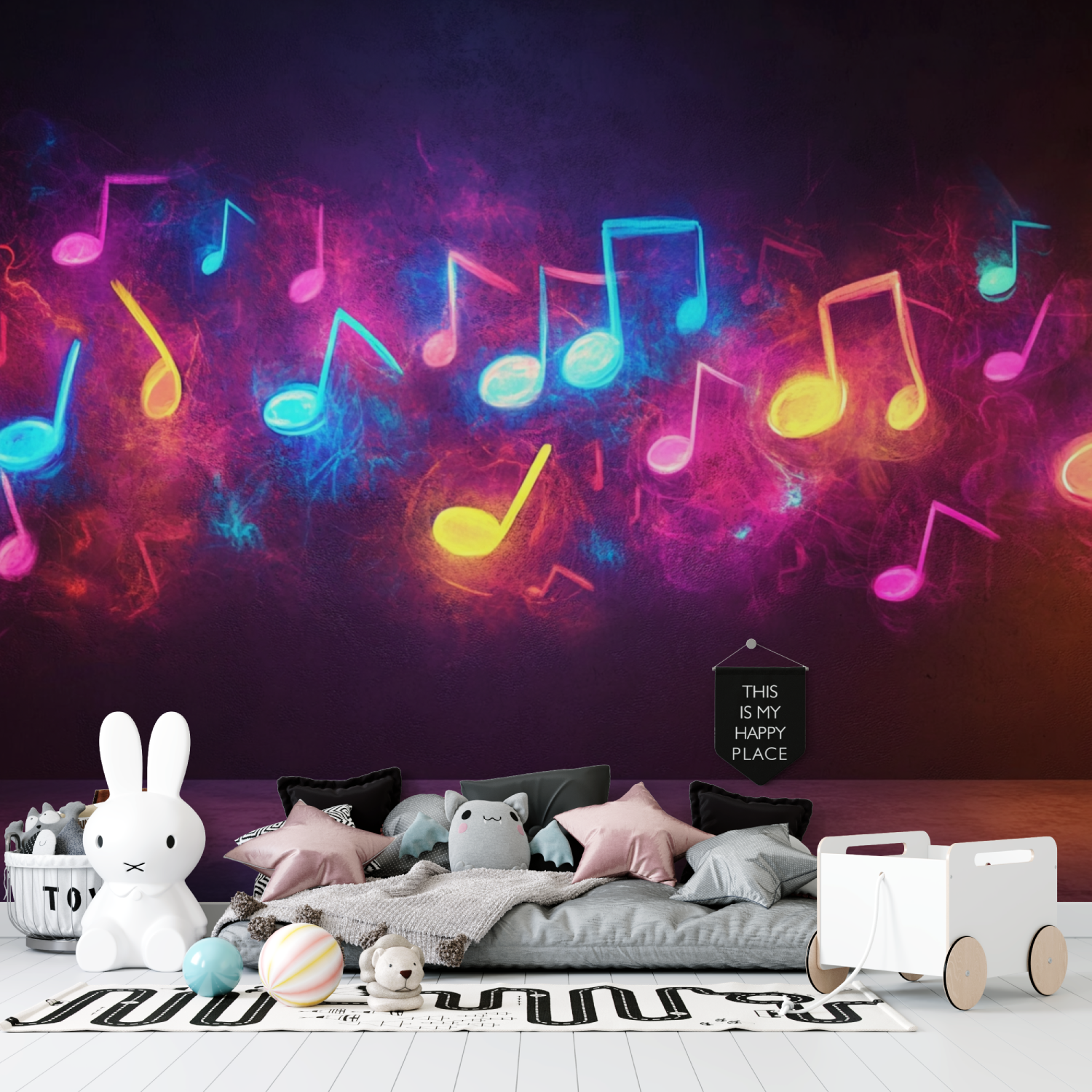 Papier peint motif notes tapisserie garcon