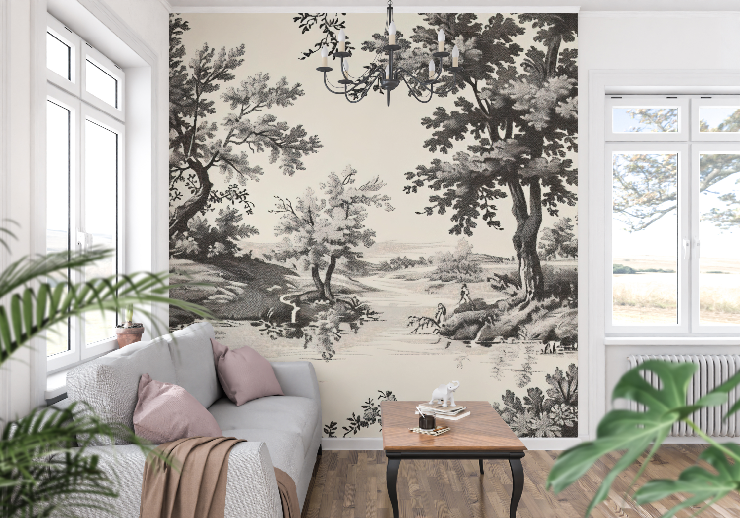 Papier Peint Toile De Jouy Gris - panoramique-mur