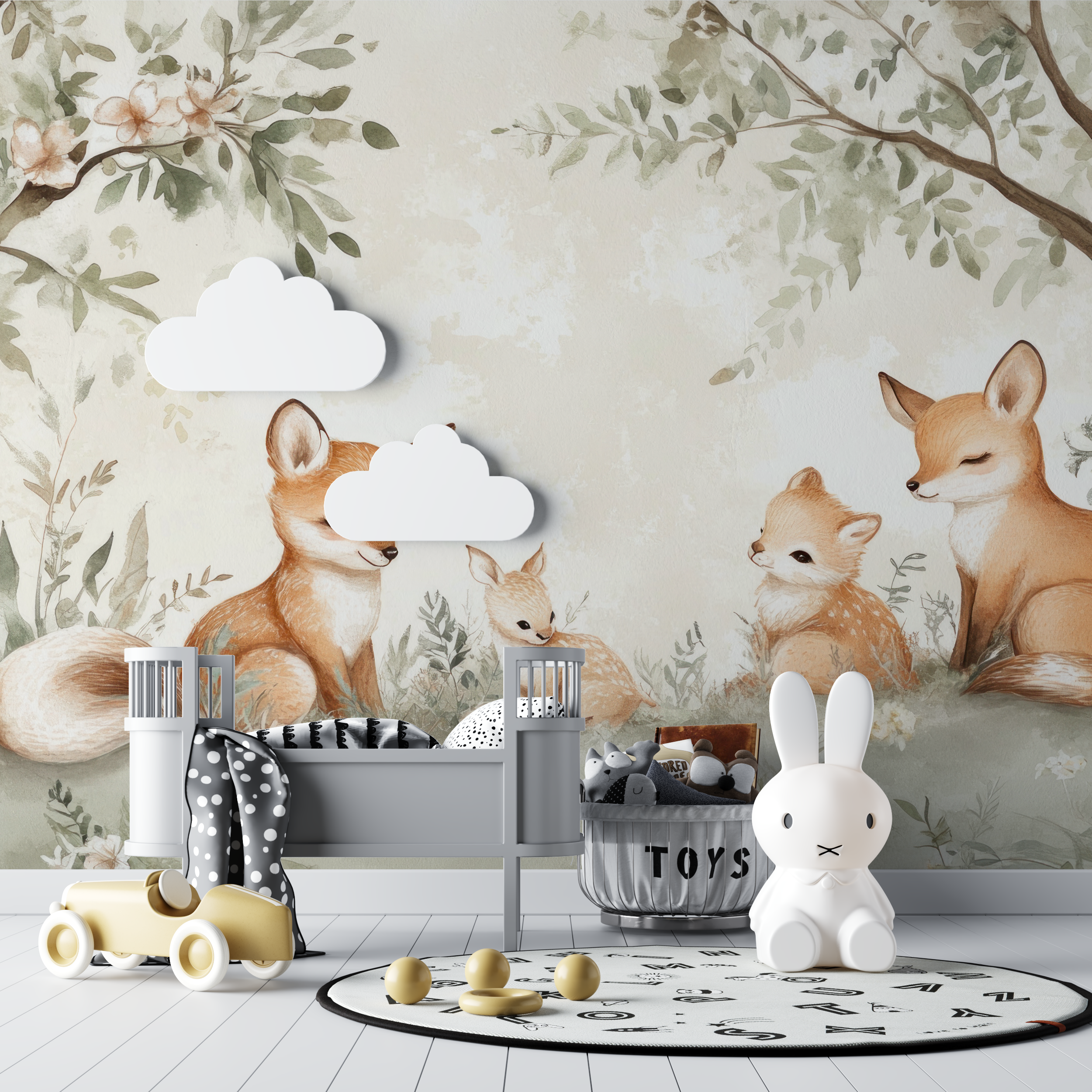 Papier peint bebe famillle de renard bebe tipi