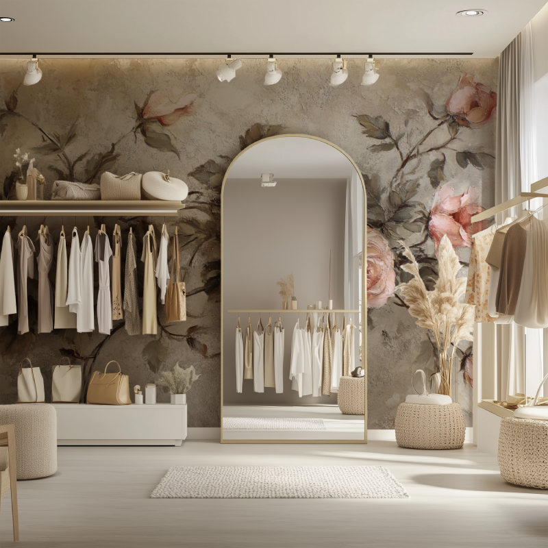 Papier peint vintage a fleurs dressing