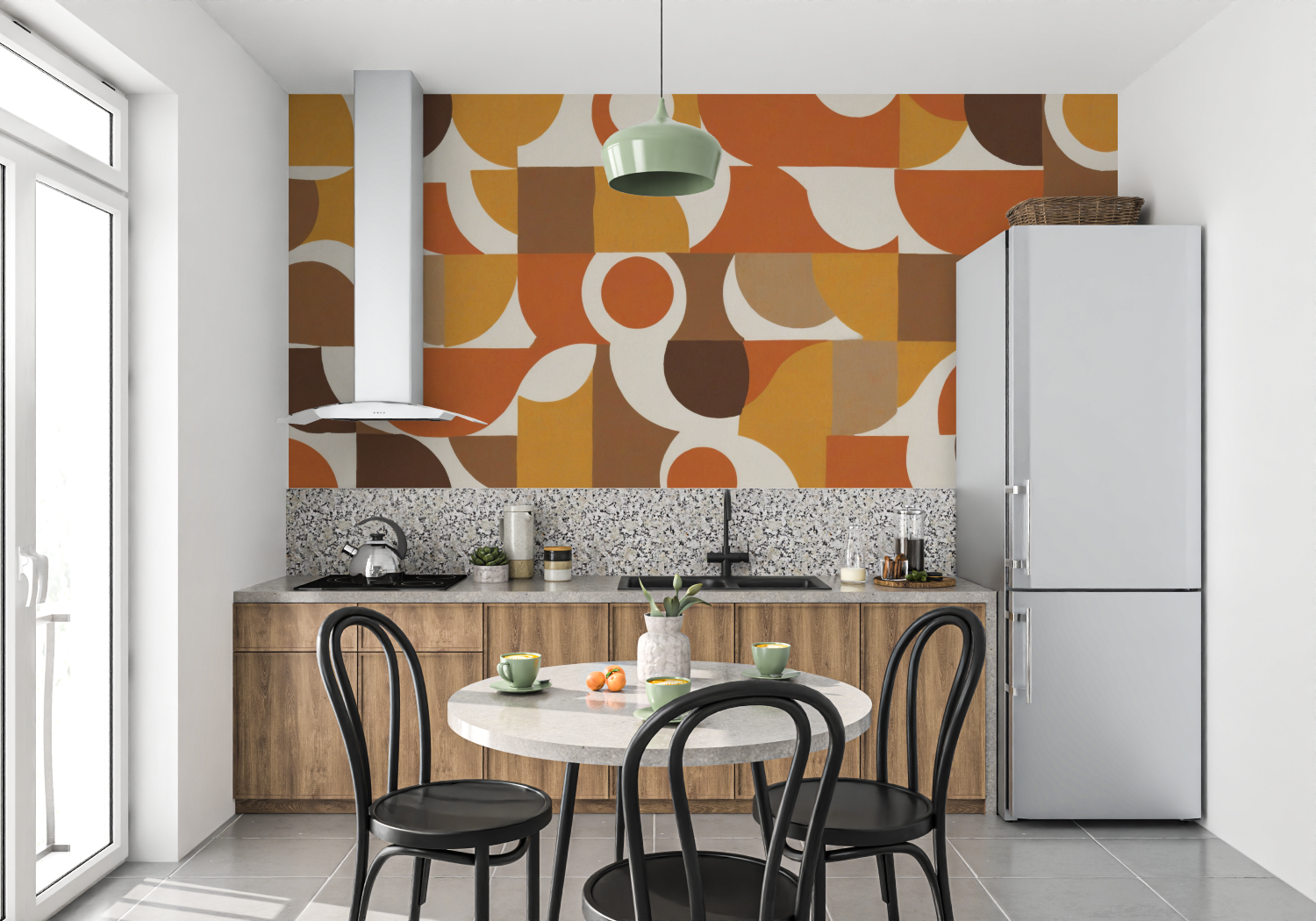 Papier Peint Vintage Orange - mur cuisine