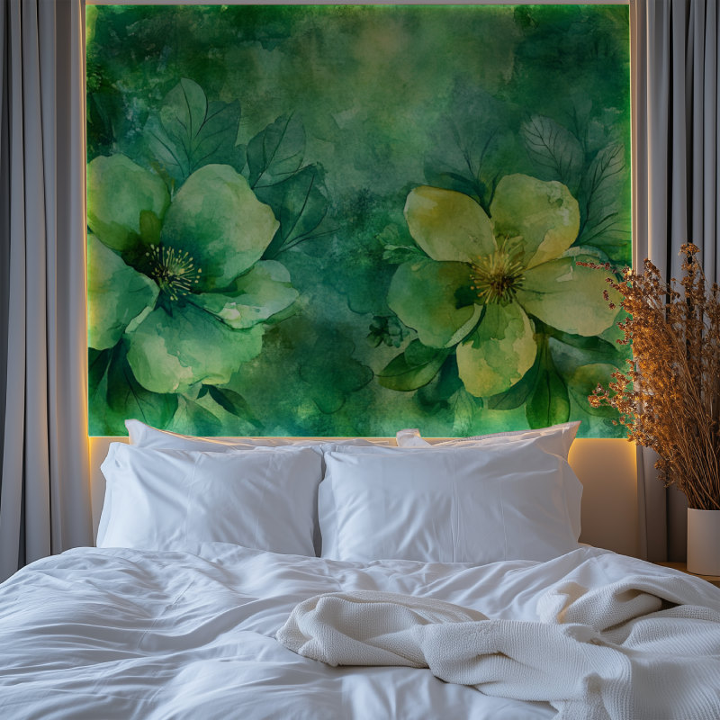 Papier peint fleur vert chambre premium