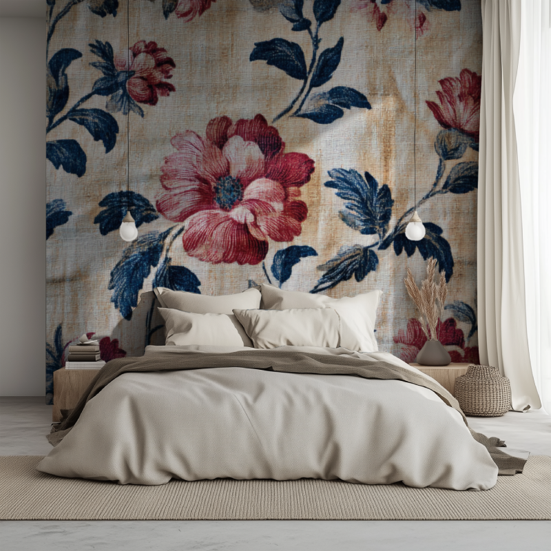 Papier peint vintage intisse lit 1234