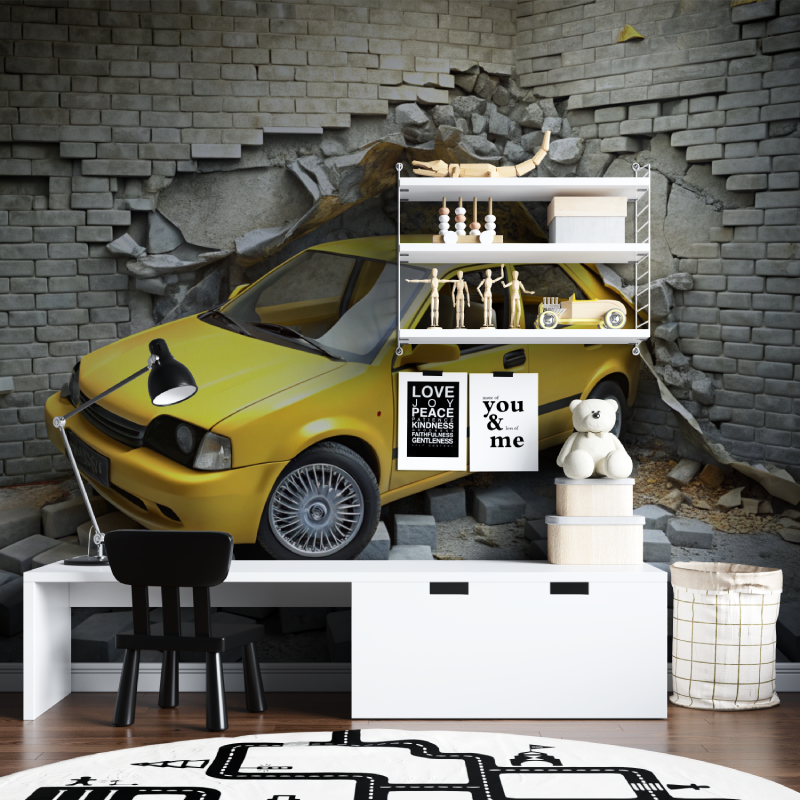 Papier peint xxl voiture jaune tapisserie chambre ados