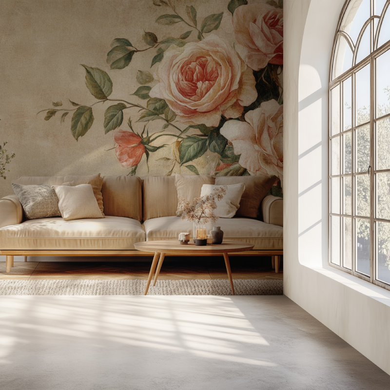 Papiers peints fleurs vintage mur simple