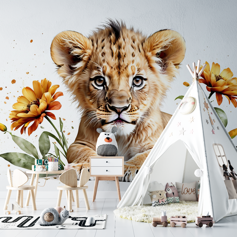 Papier peint lion pastel chambre bebe