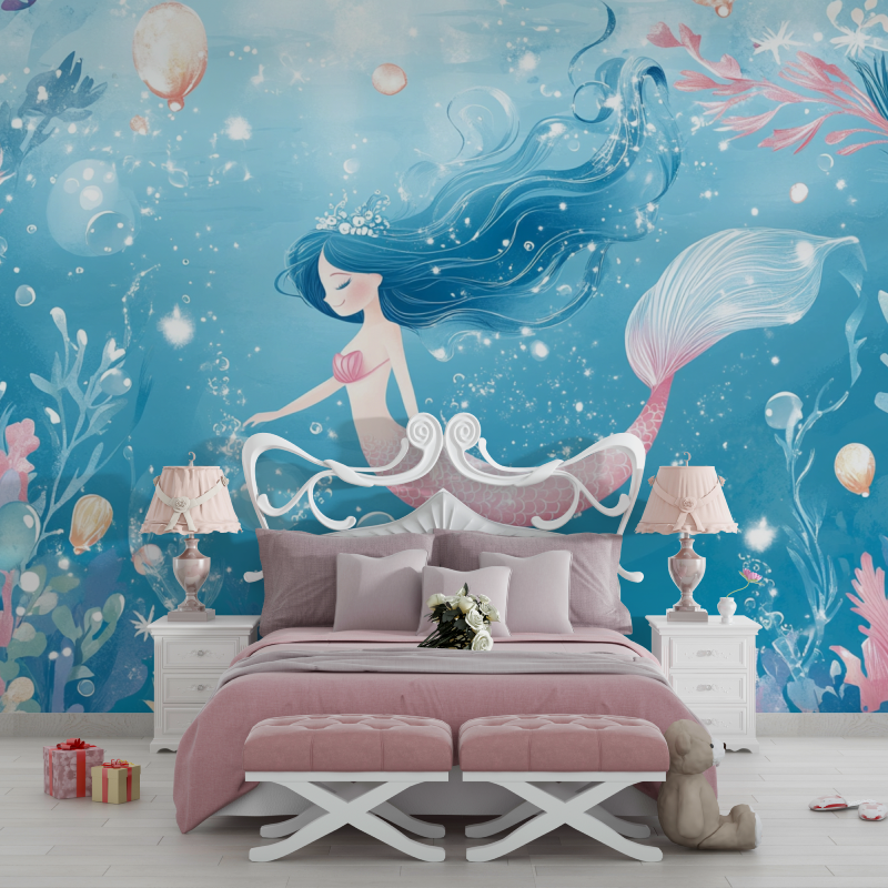 Papier peint princesse sirene merveilleuse chambre filles