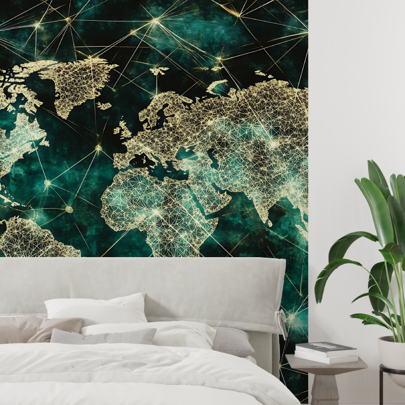 Papier peint carte du monde marron tapisserie tendance
