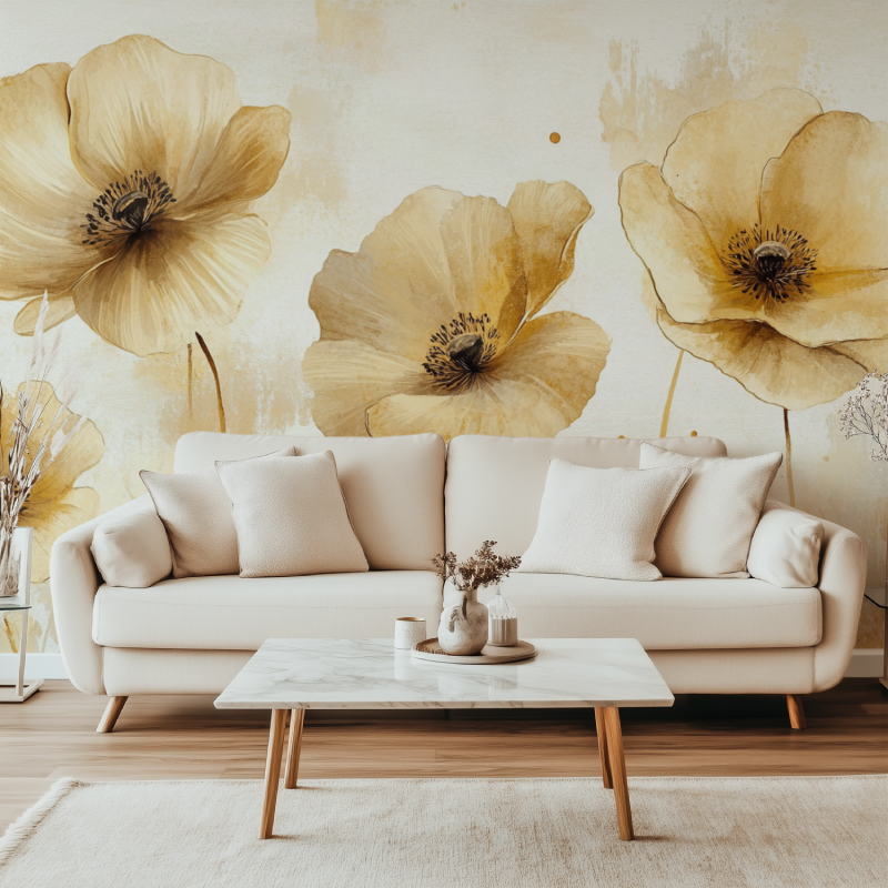 Papier peint fleur beige canape simple