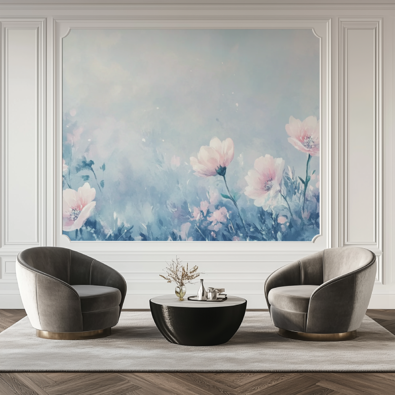 Papier peint fleur et oiseaux salon tapis