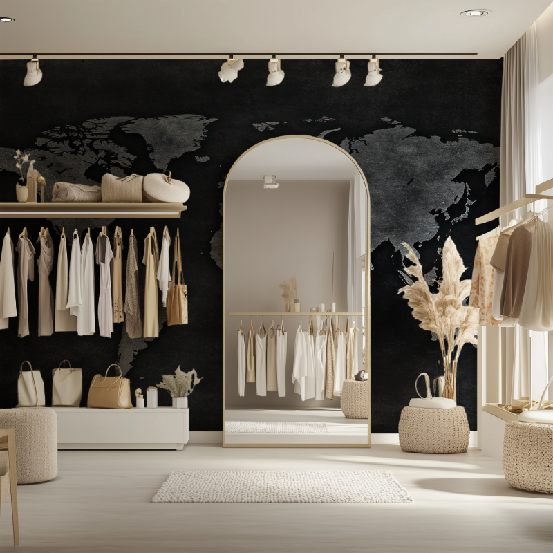 Papier peint carte du monde gris anthracite dressing