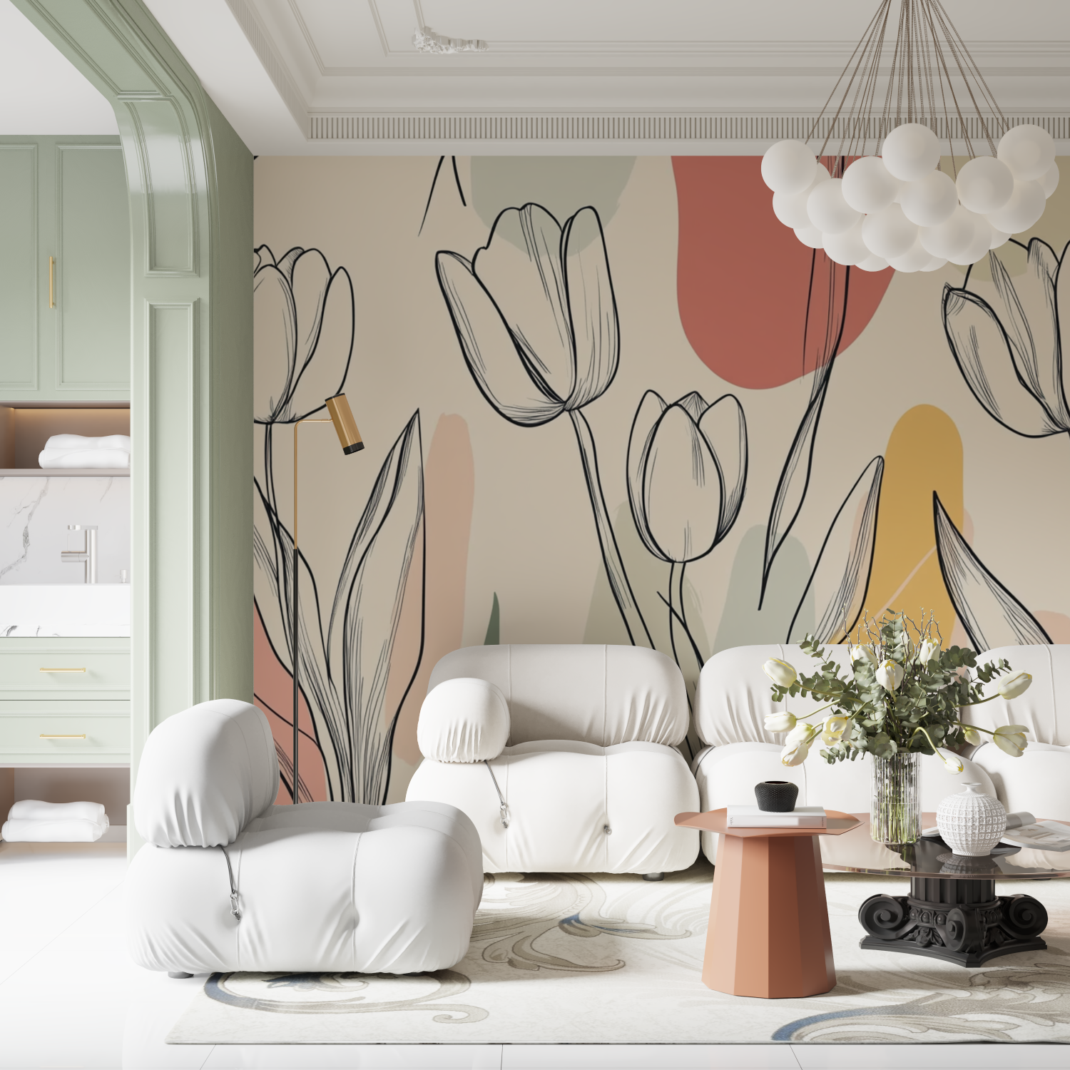 Papier peint aquarelle motif tu... minimalistes contemporain